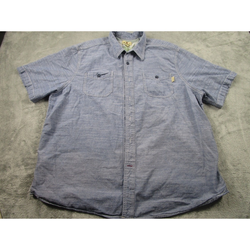 Woolrich Shirt Mens XXL Blue Button Down Pockets Short Sleeve Outdoor Casual